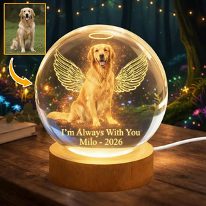 Personalized Pet Angel Memorial Light - Crystal Ball Night Light