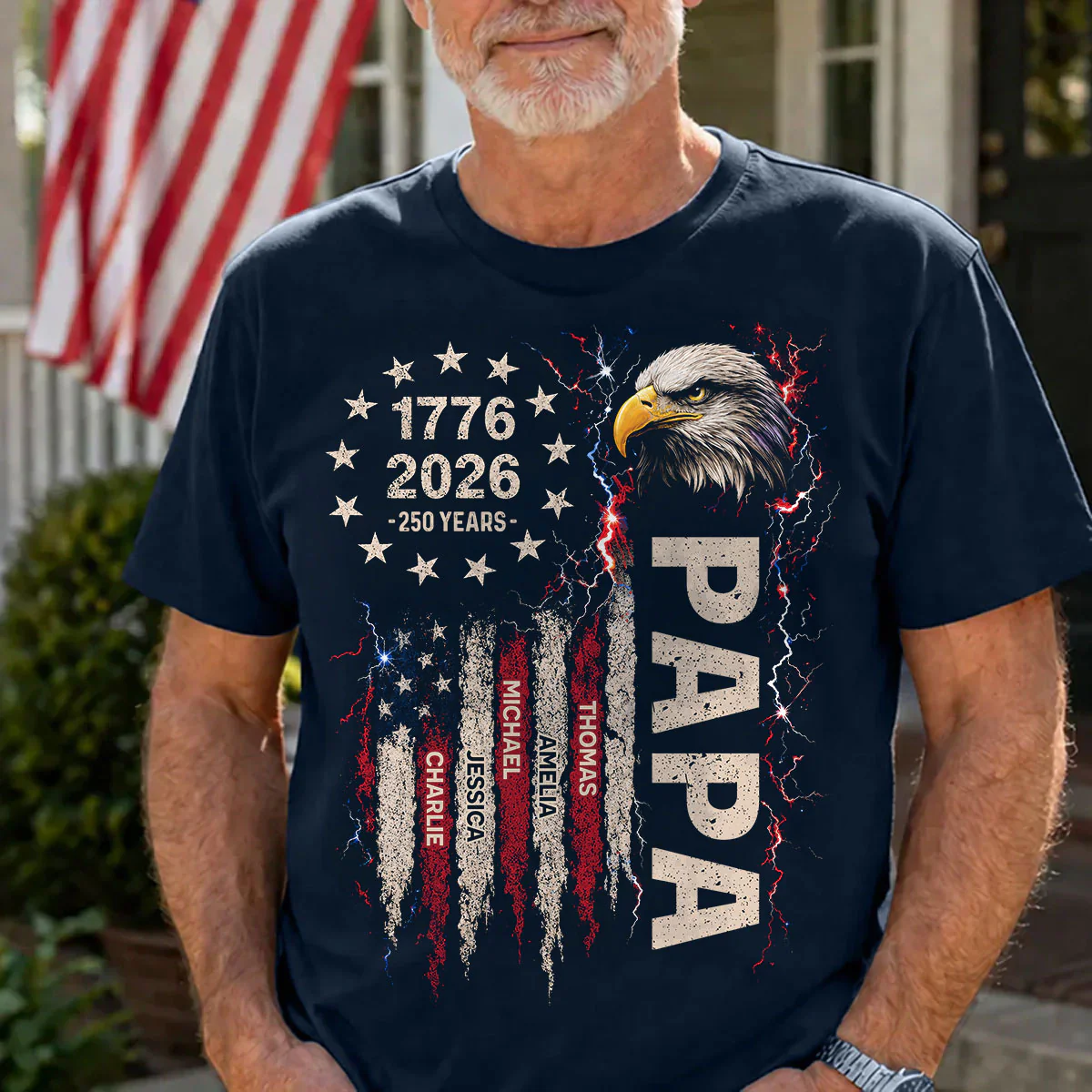 Patriotic Eagle Grandpa USA 250th Anniversary - Personalized Shirt for Dad, Grandpa, Husband