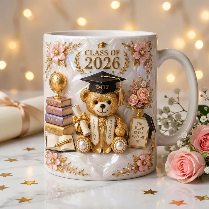 Class of 2026 Teddy Bear Graduation Mug - Personalized Mug, Gift For Her, Him