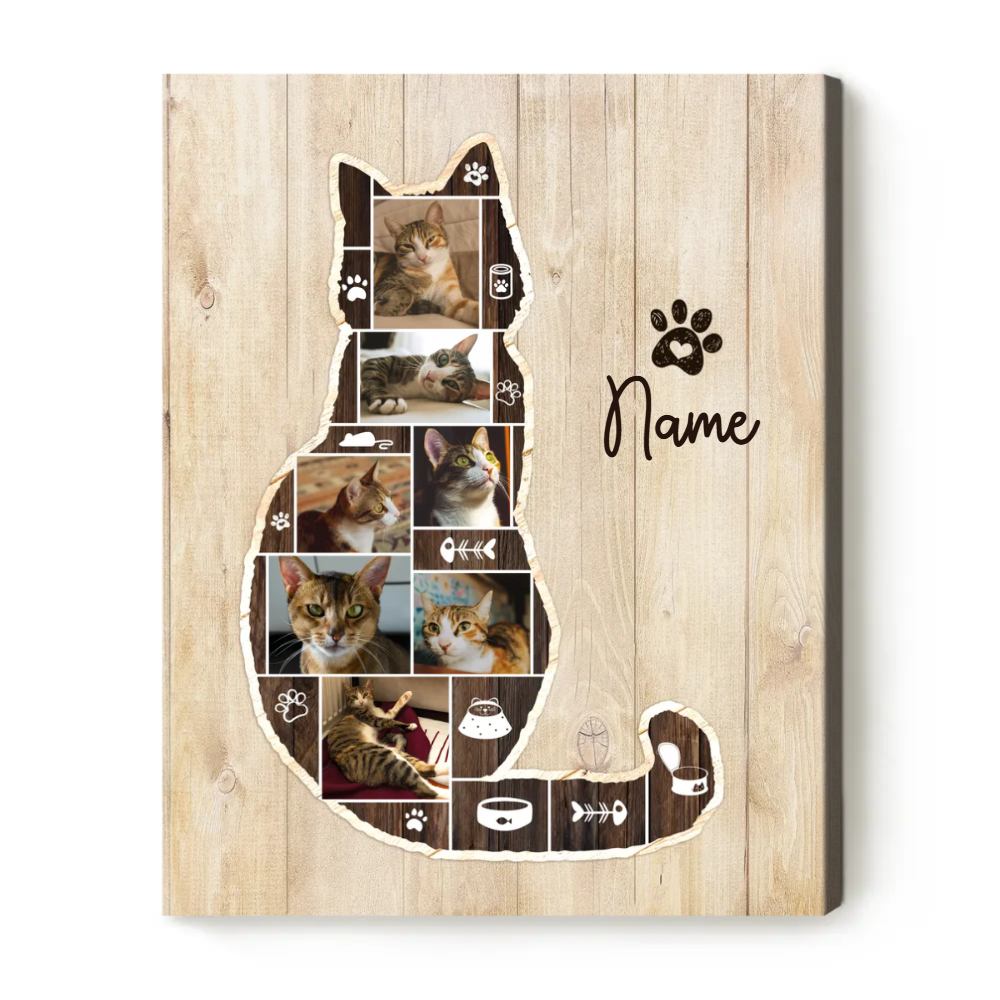 Personalized Cat Photo Collage Canvas, Cat Memorial Gifts, Cat Lover Christmas Gift