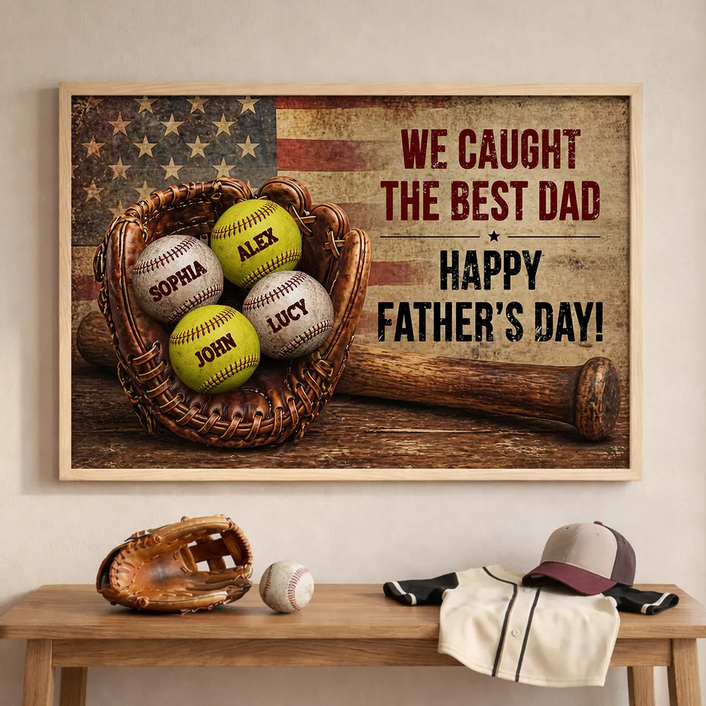 Baseball Gloves Nation Flag - Personalized Poster - Father's Day Gift for Husband, Dad