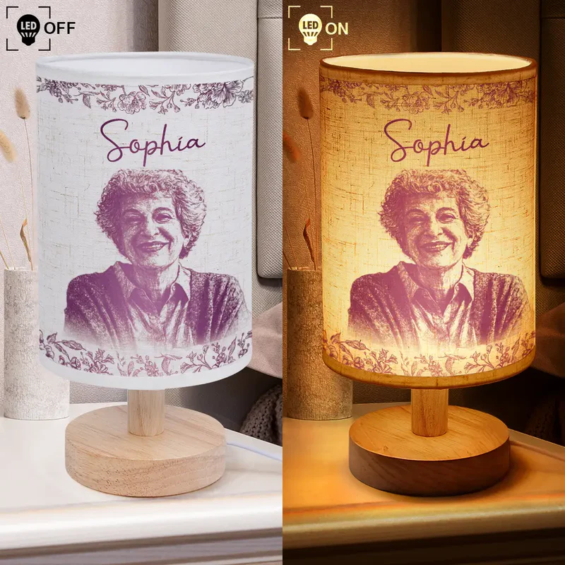 Custom Photo Pencil Sketch Memorial Family Dog Cat Portrait - Personalized Table Lamp
