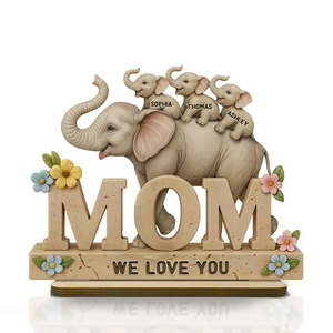3D Effect Elephant MOM Personalized Standing Wooden Plaque, Gift For Mom