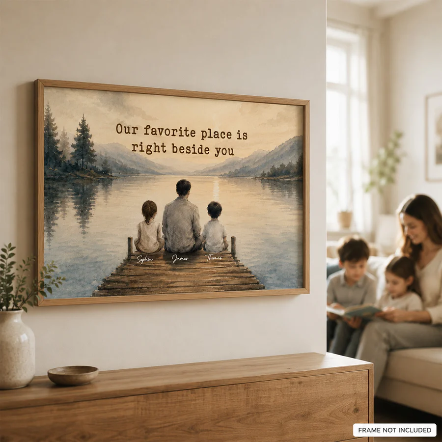 Peaceful Lakeside Dad And Kids Watercolor Style - Personalized Poster download_5_079e7a57-ea38-4910-9cbf-57b968c41457.png