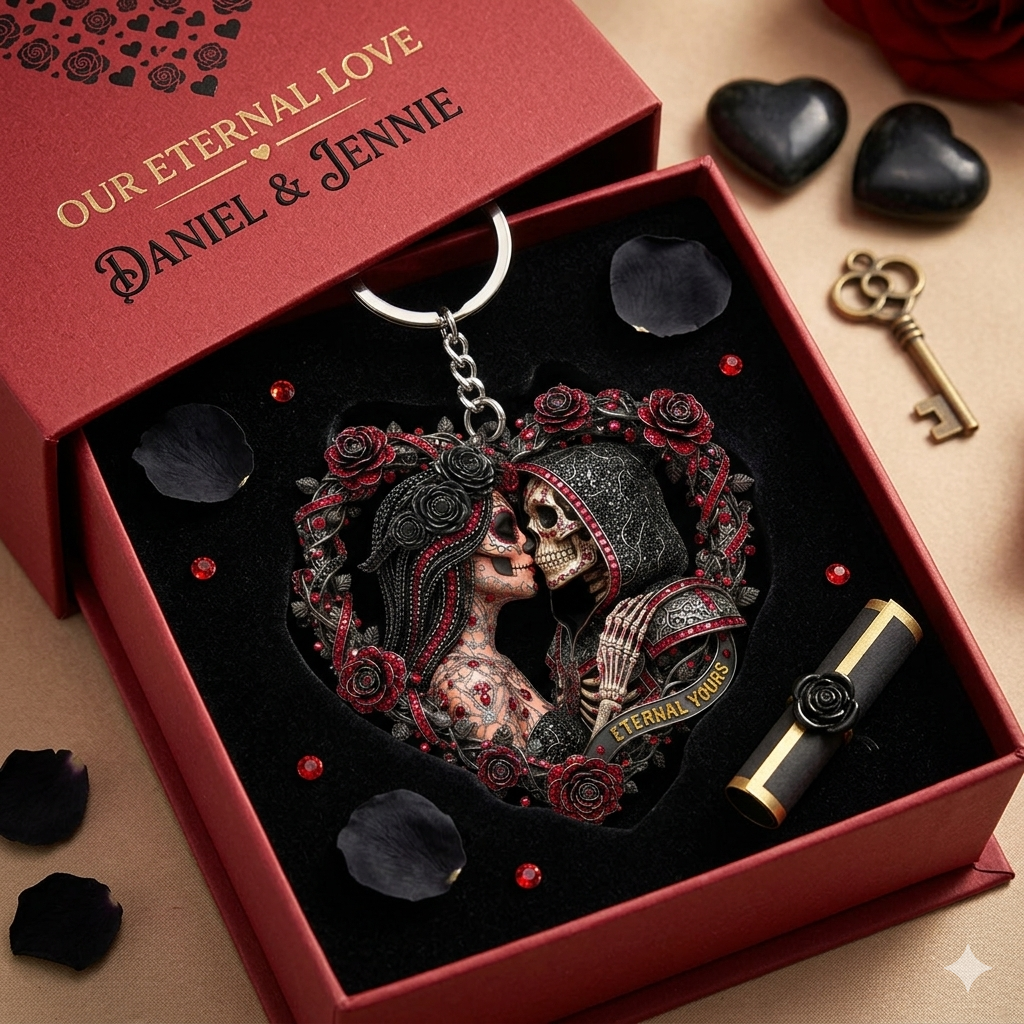 Personalized Skull Couple Acrylic Keychain, Gift For Couples