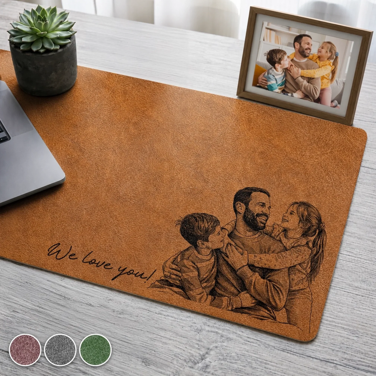 We Love You Custom Photo Sketch Line Art Father's Day Gift For Husband, Dad - Personalized Desk Mat