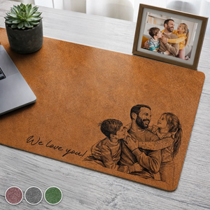 We Love You Custom Photo Sketch Line Art Father's Day Gift For Husband, Dad - Personalized Desk Mat
