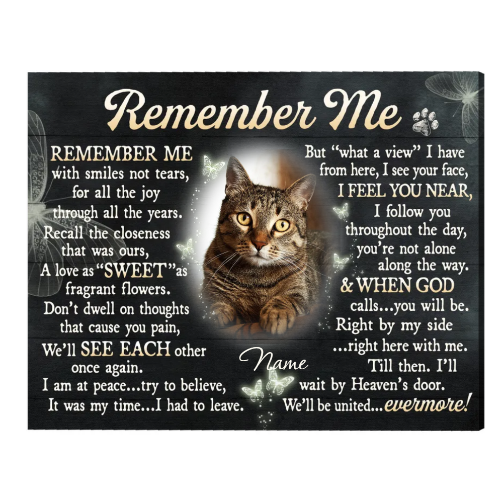Memorial Pet Wall Art Canvas Remember Me Loss of Cat Gifts, Pet Memorial Gift