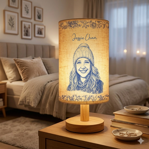 Custom Photo Pencil Sketch Memorial Family Dog Cat Portrait - Personalized Table Lamp
