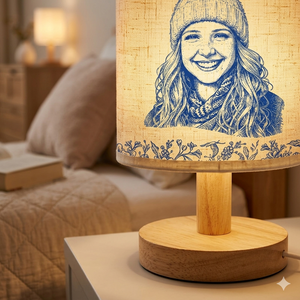 Custom Photo Pencil Sketch Memorial Family Dog Cat Portrait - Personalized Table Lamp