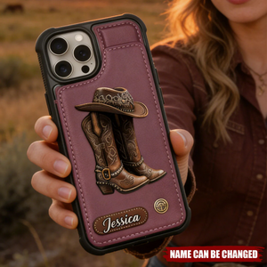 Western Spirit - Cowgirl Boots Personalized Leather Phone Case