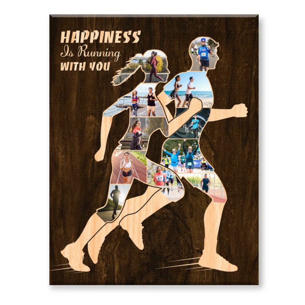 Personalized Couple Runner Canvas, Custom Valentine s Gift, Running Photo Collage, Sports Marathon Runner Gift