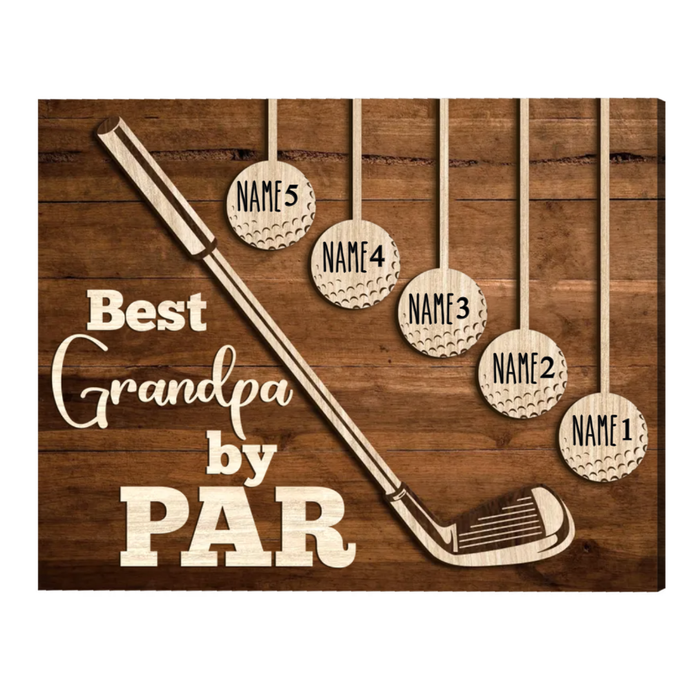 Best Grandpa By Par Golf Canvas, Fathers Day Golf Gift For Grandpa, Personalized Papa Golf Gift, Gift for Grandpa with Custom Kids Names