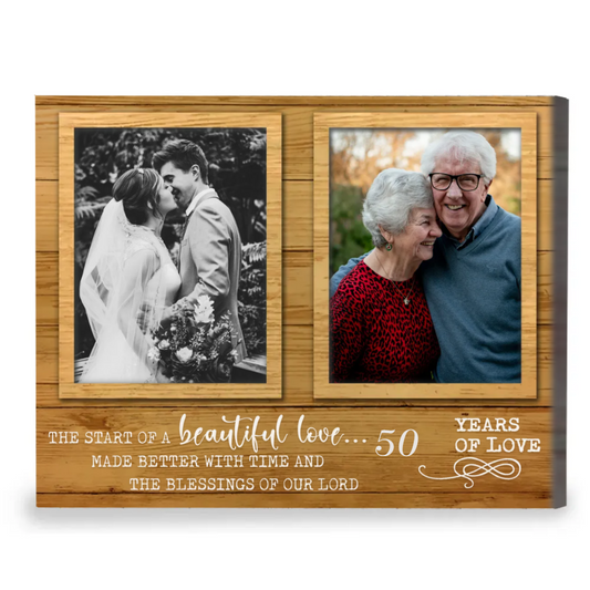 Personalized Canvas Anniversary Gift For Parents, Anniversary Gift For Parents 50th, 40th, 25th, Then And Now Picture Frame