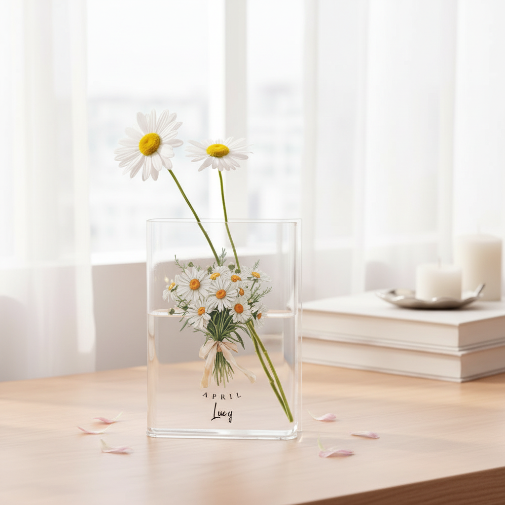 Birth Flowers Acrylic Book Vase, Cozy Reading Decor, Literary Home Decor, Book Shaped Flower Vase, Custom Book Vase, Gift For Bookish