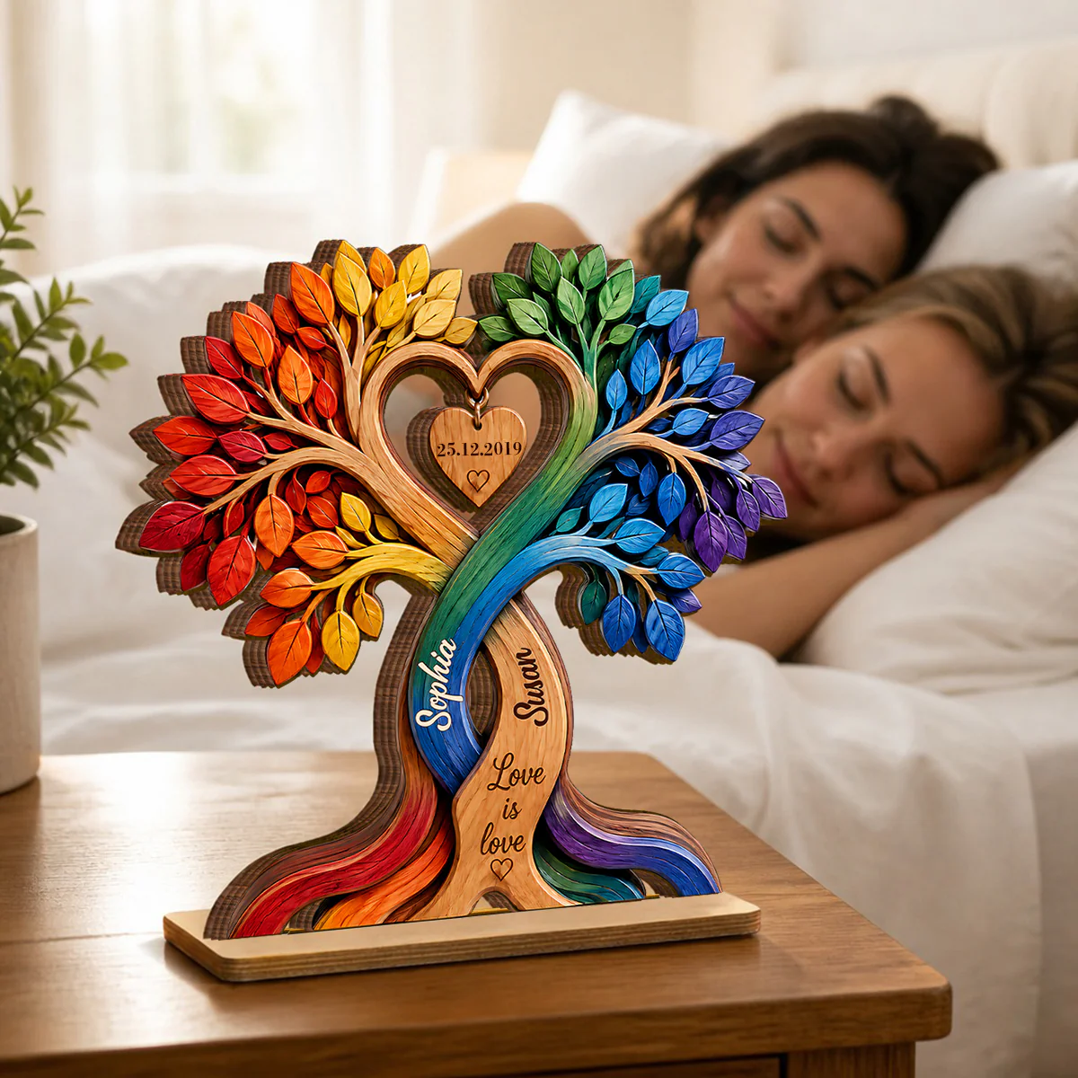 LGBT Couple Heart Tree - Personalized Wooden Plaque - Anniversary Gift for Him, Gift for Her