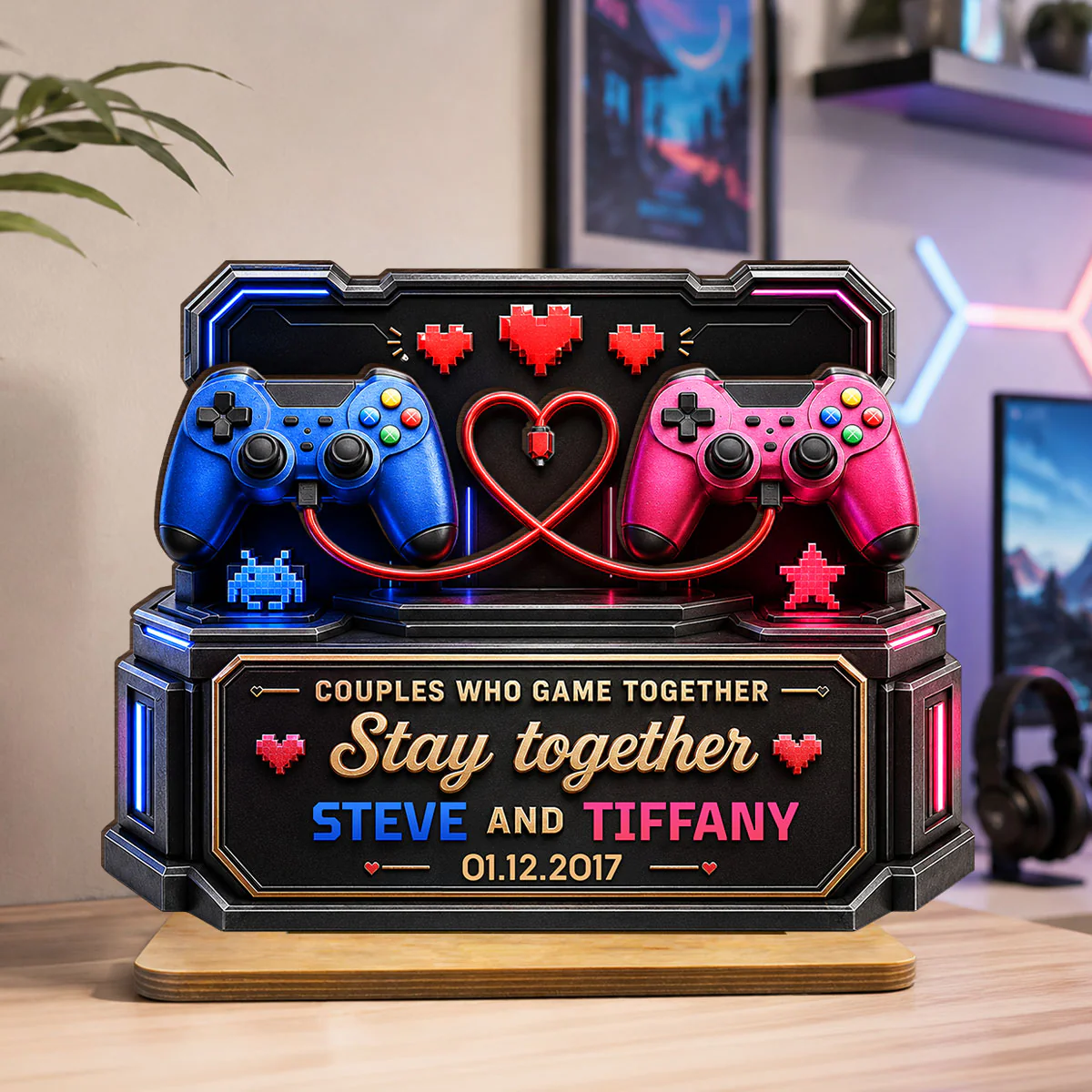 Who Gamer Together Stay Together - Personalized Wooden Plaque - Heartfelt Anniversary Gift for Him, for Her