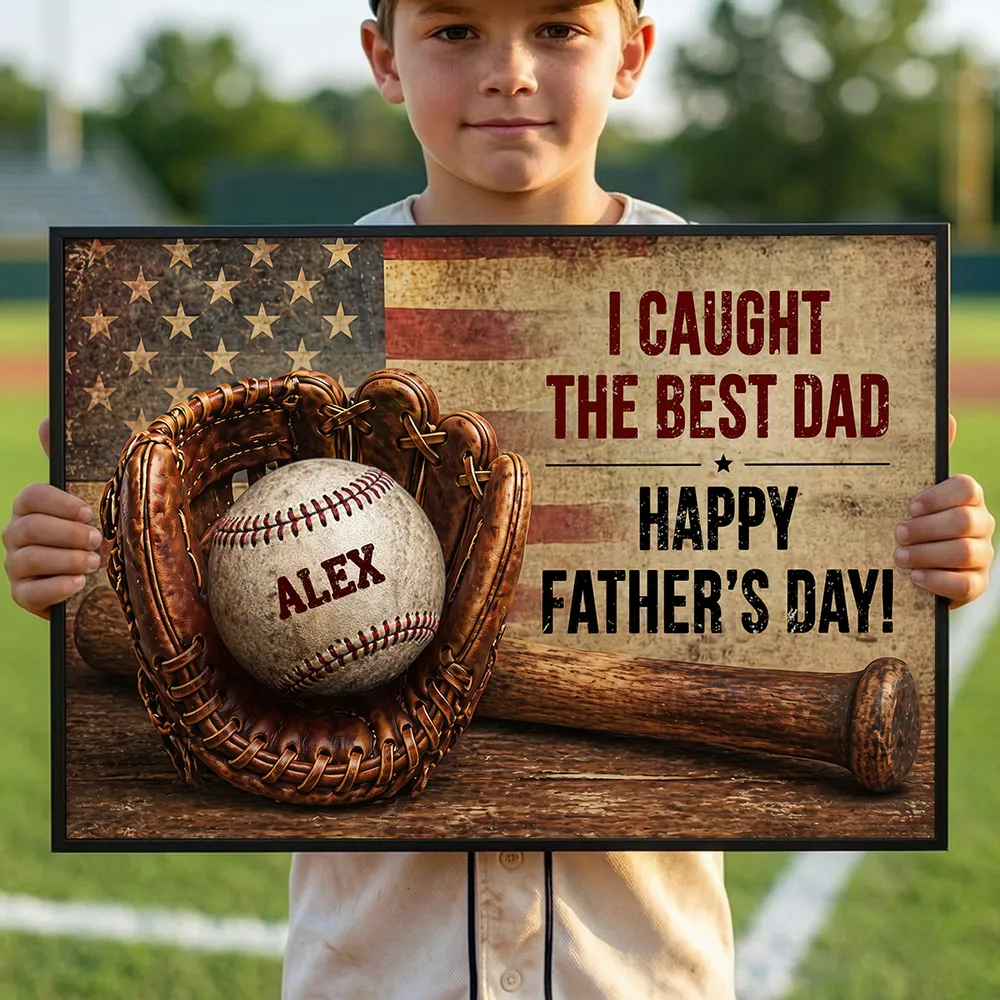Baseball Gloves Nation Flag - Personalized Poster - Father's Day Gift for Husband, Dad