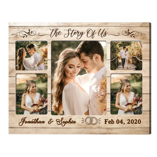Personalized Wedding Photo Collage Canvas, Gift For Newly Married Couple, 1 Year Gift For Boyfriend, Valentine Gift For Boyfriend