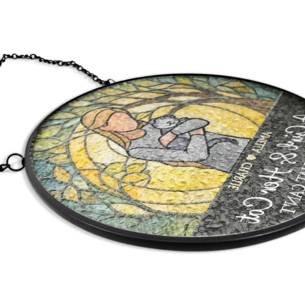 A Girl And Her Dog A Bond That Can't Be Broken Woman Man Hug Pet - Personalized Stained Glass Window Hanging Suncatcher