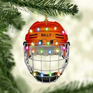 PERSONALIZED FLAT ACRYLIC ORNAMENT ICE HOCKEY HELMET WITH CAGE