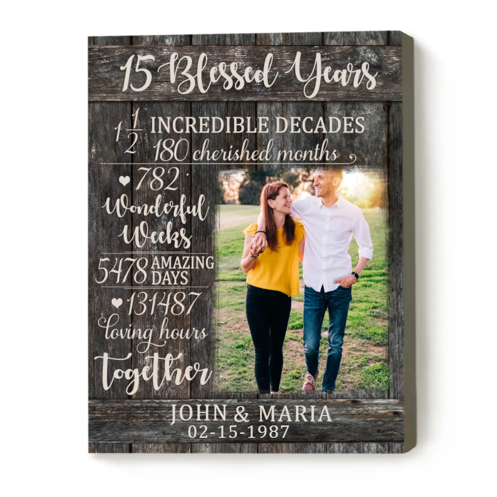 15 Year Anniversary Personalized Photo Canvas, 15th Anniversary Gifts for Him, 15 Blessed Years Print