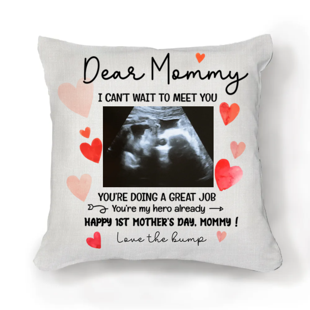 Mother's Day Gift For Expecting Mother, Mom To Be Pillow, Personalized I Can t Wait To Meet You Pillow, Sonogram Photo Gift