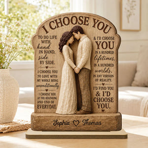 I Choose You Couple Hand In Hand 2D Flat - Personalized Wooden Plaque - Anniversary Gift Keepsake For Couples