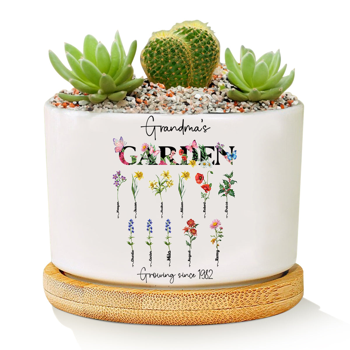 Personalized Birth Month Ceramic Flower Pot, Unique Mother's Day Gift for Her, Gift for Grandma, Mom, Wife, Indoor/Outdoor Potter Plant Pot