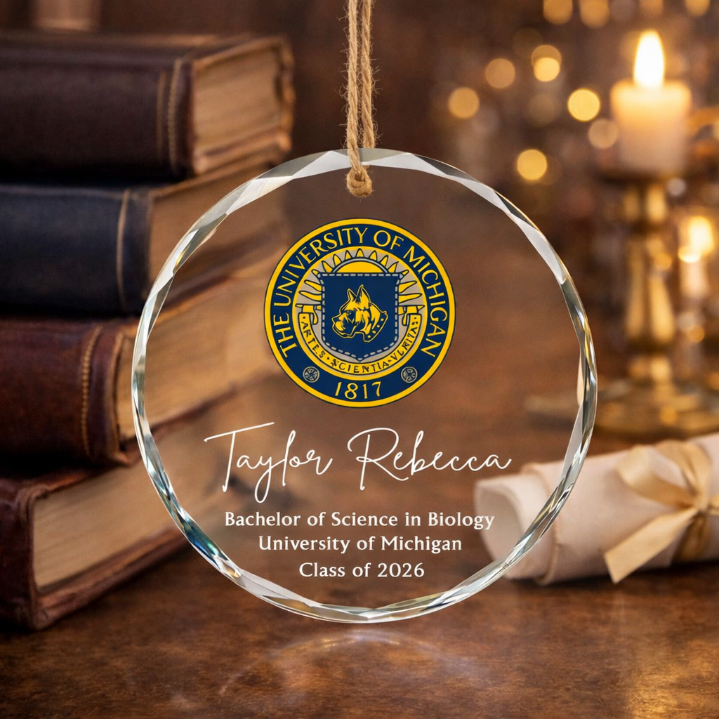 Custom College Logo Graduation Ornament - Personalized Grad Gift for Graduates To Celebrate Your Hard Work, Class of 2026