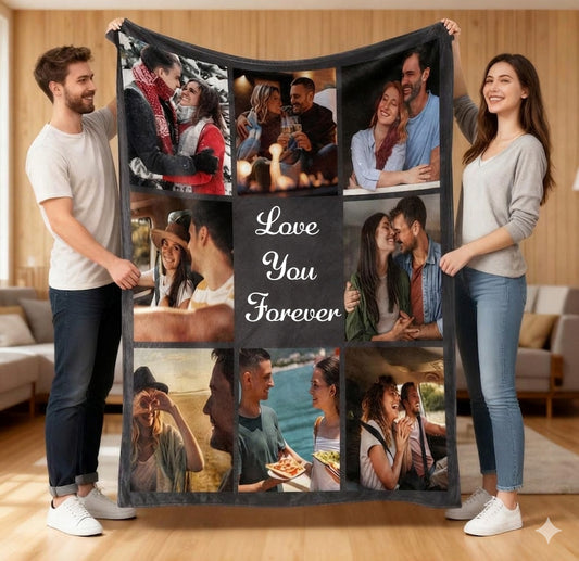 Custom Photo Blankets for Couch, Personalized Photo Collage Blankets for Adults with Text, Custom Couples Blankets with Pictures