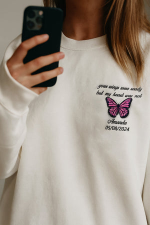Embroidered Butterfly Memorial Hoodie - Custom Name, Date & Quote Sweatshirt - A Big Piece of My Heart Lives In Heaven dvd.jpg