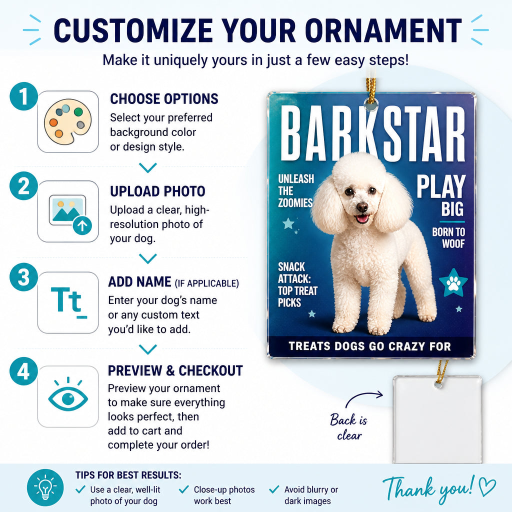 BARKSTAR Dog Magazine Cover Photo Ornament - Personalized Transparent Acrylic Ornament e013e5bd-5d87-41b7-8cdd-f213c2058960.jpg
