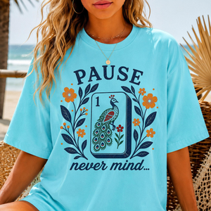 Pause Nevermind, Funny Mahjong Shirt, Peacock Mahjong Tee, Comfort Colors Graphic T-Shirt, Mahjong Player, Retro Floral, Mahj, Yellow Blue e0434259-ec7d-49be-9ee4-d996bfb7b3f6-5.png