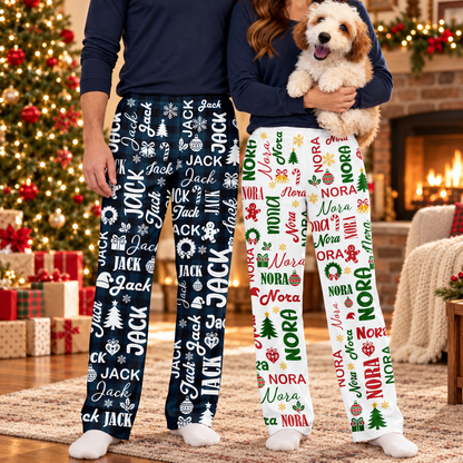 Personalized Christmas Pajama Pants, Custom Name Lounge Pants, Matching Couple & Family Holiday Pajamas e044eb57-1aa6-452b-a648-814a384a6f28-banner-1.png