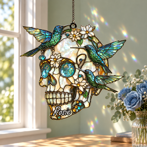 Personalized Hummingbird Skull Suncatcher, Costum Name Faux Stained Glass Window Hanging, Custom Name Gothic Decor, Asthetic Gift For Friends, Family e08e7a73-fc6f-434e-833b-b303e85499ae-p-1.png