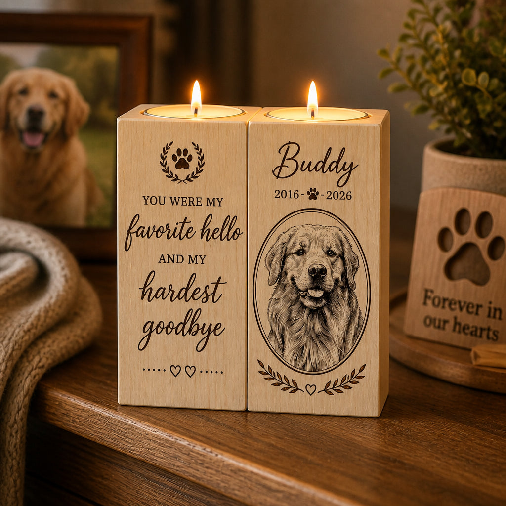 Pet Memorial Candle Holder – Favorite Hello, Hardest Goodbye - Personalized Candle Holder e09083ee-833b-4855-9633-1cc36097af53.jpg