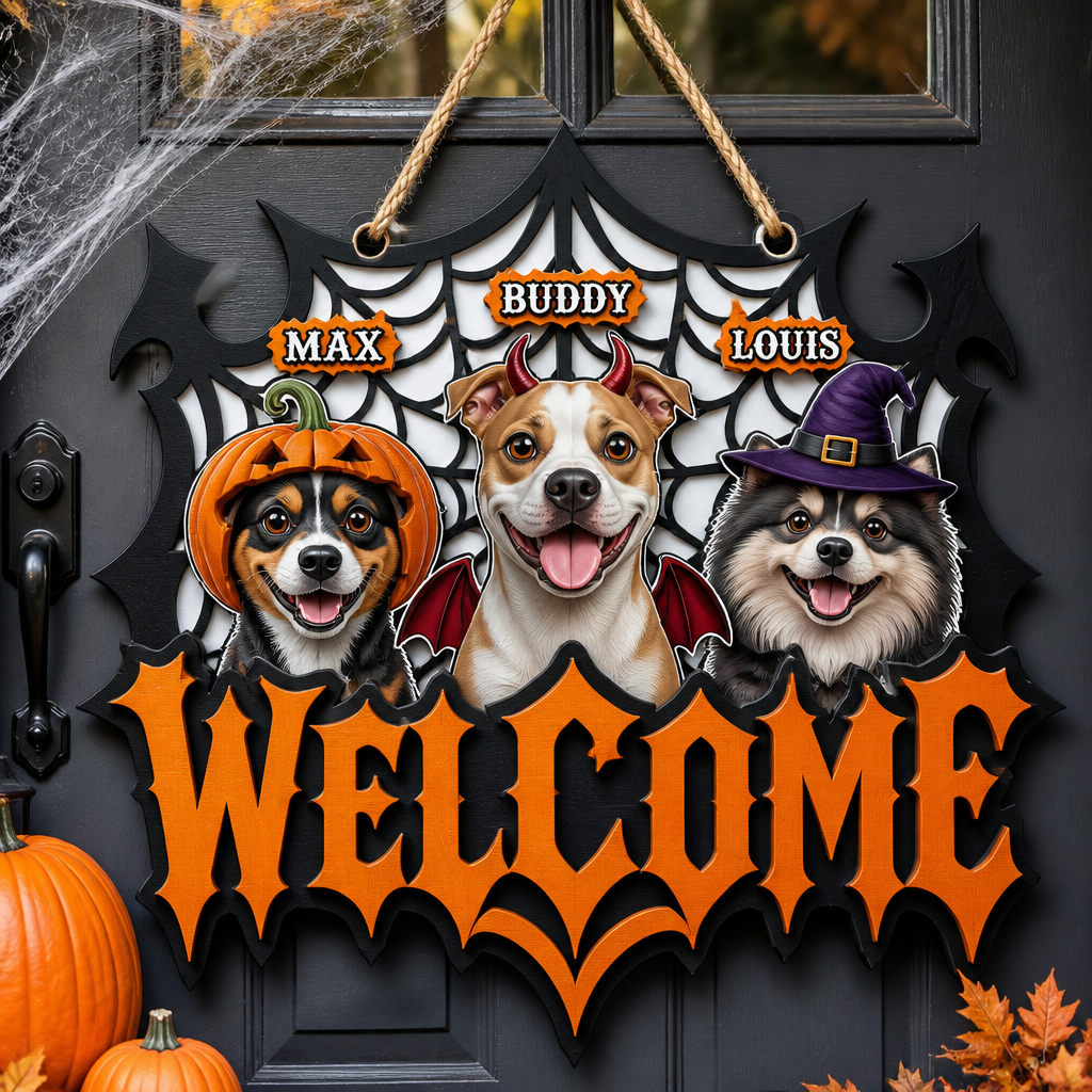 Halloween Dog Welcome Wood–Acrylic Sign — Upload 1–3 Pets & Names - Personalized Wood Acrylic Sign e0d9e482-d7e7-4ca5-b9a7-a23f62dcd57a.png