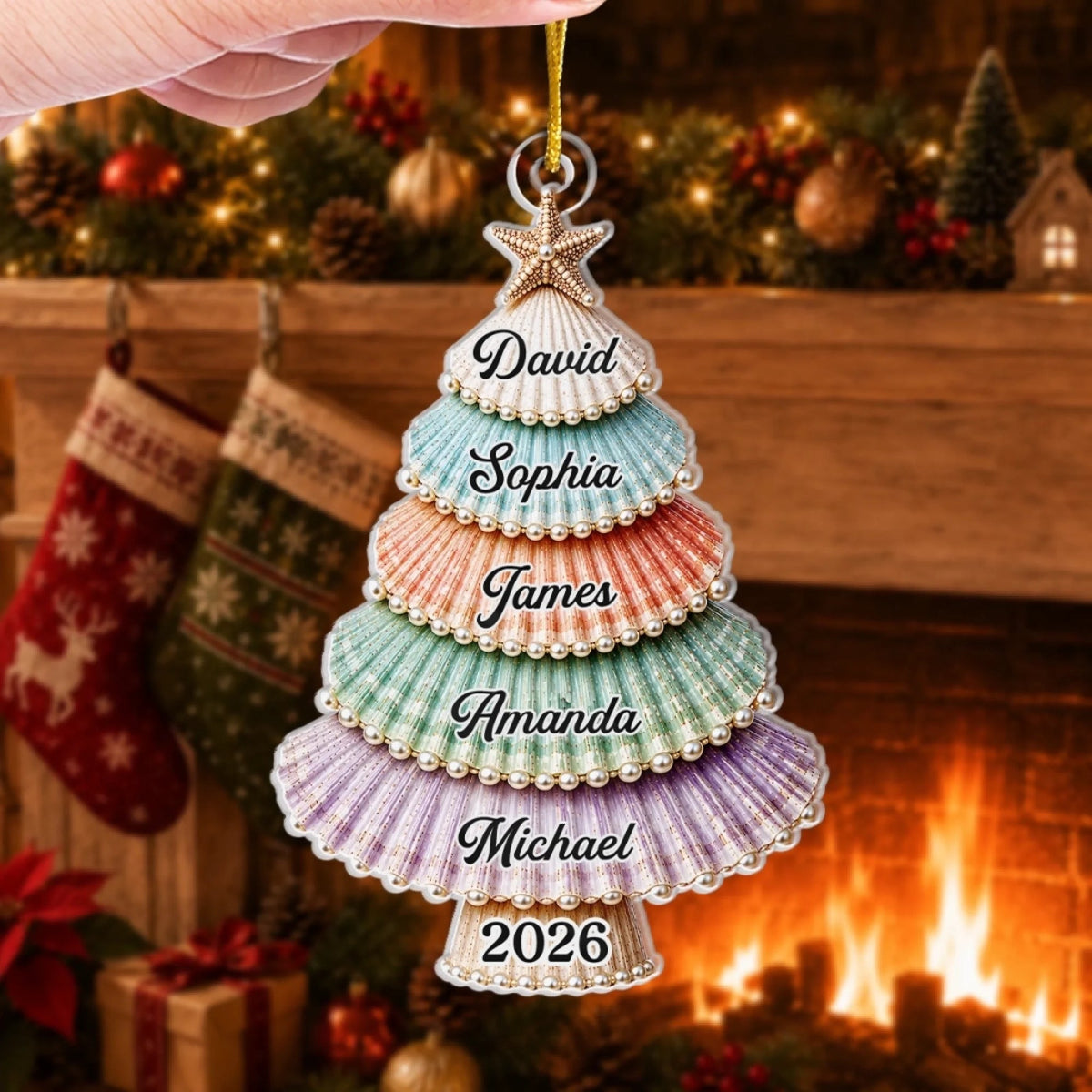 Custom Shell Acrylic Ornament - Personalized Christmas Birthday Gifts For Mom, Dad, Brother, Sister - Gathered With Grateful Hearts e0eb939f-d254-445d-b7e1-e2e17df14307-banner-4.jpeg