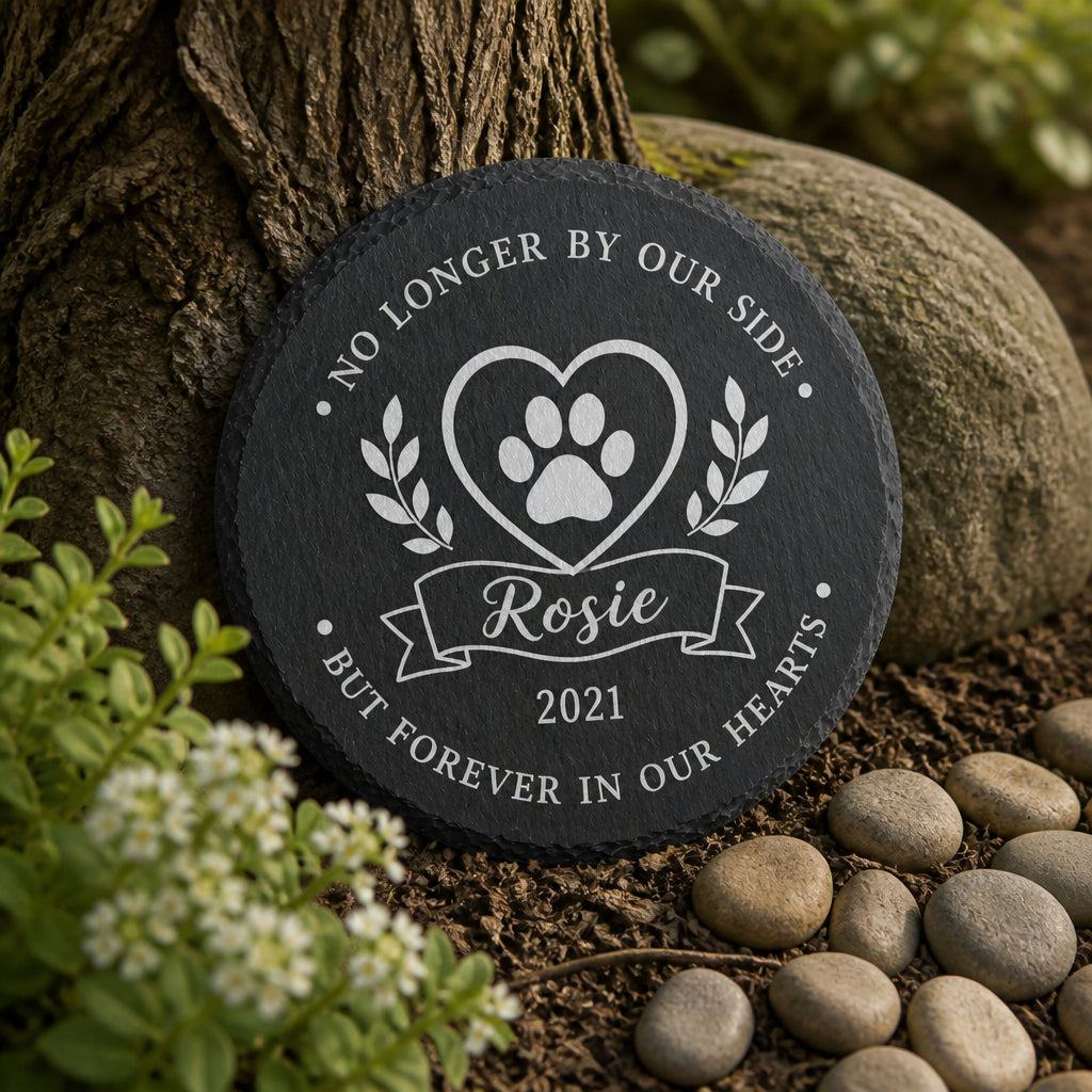 Pet Memorial Slate – No Longer by Our Side, Name & Year - Personalized Slate Memorial Stone e0f02d5f-6958-4b12-9e46-5bde0fed846b.jpg