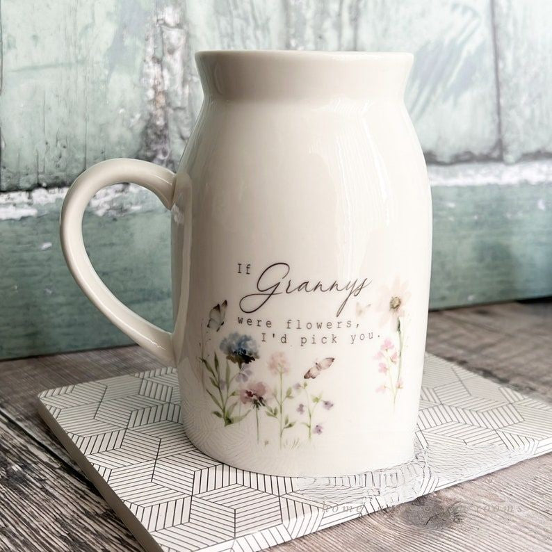Personalised If were flowers I d we d pick you Mum Nanna Grandma Home Wildflower Lavender Floral Ceramic Small Vase Jug Mug Birthday gift