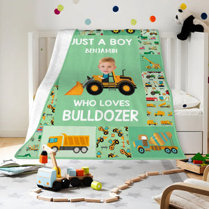 Personalised Face Photo Construction Vehicles Lorries Multicolor Soft Throw Blanket with Name Home Decor Birthday Gift for Boys Girls