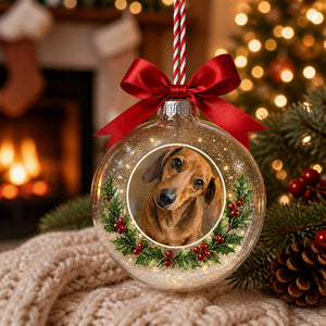 Custom Pet Photo Bauble Ornament – Holly Snow Glow - Personalized Bauble Ornament e1118394-6d10-4d21-8c6d-acf074d436da.jpg