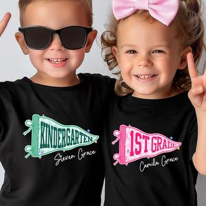 Custom Boys Girls Back to School Shirt, Coquette School Top, Cute Pre K Kindergarten Shirt, First Day Of School Pennant Tee, Kids Name Shirt e12058d7-3608-4e58-9378-5c3927c1f3e7-4.png