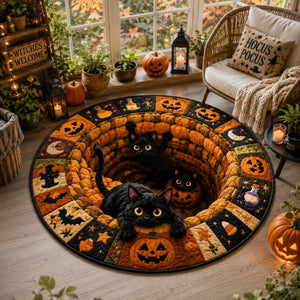 Black Cat Halloween Round Rug, 3D Illusion Quilted Pumpkin Cat Hole Floor Mat, Funny Spooky Black Cats Halloween Home Decor e12d40b7-dea0-4d11-b4db-ad39c5a87b1e-3.jpg