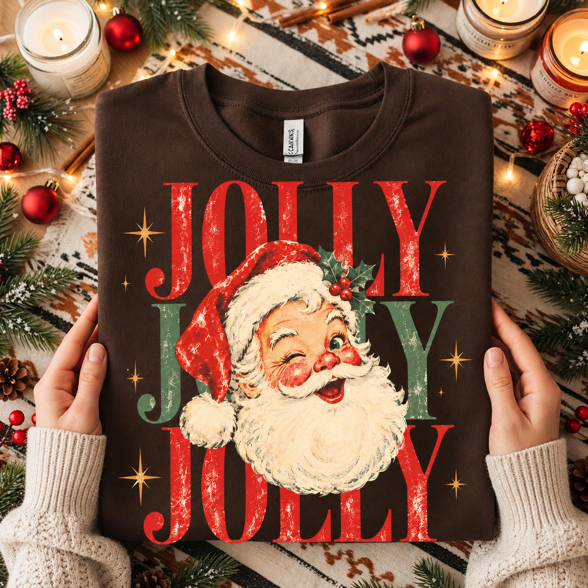 Jolly Santa - Vintage Christmas Holly Distressed Retro Holiday Nostalgic Festive Shirt e136f406-abd4-452d-b44d-9b3020450496-sdf.png