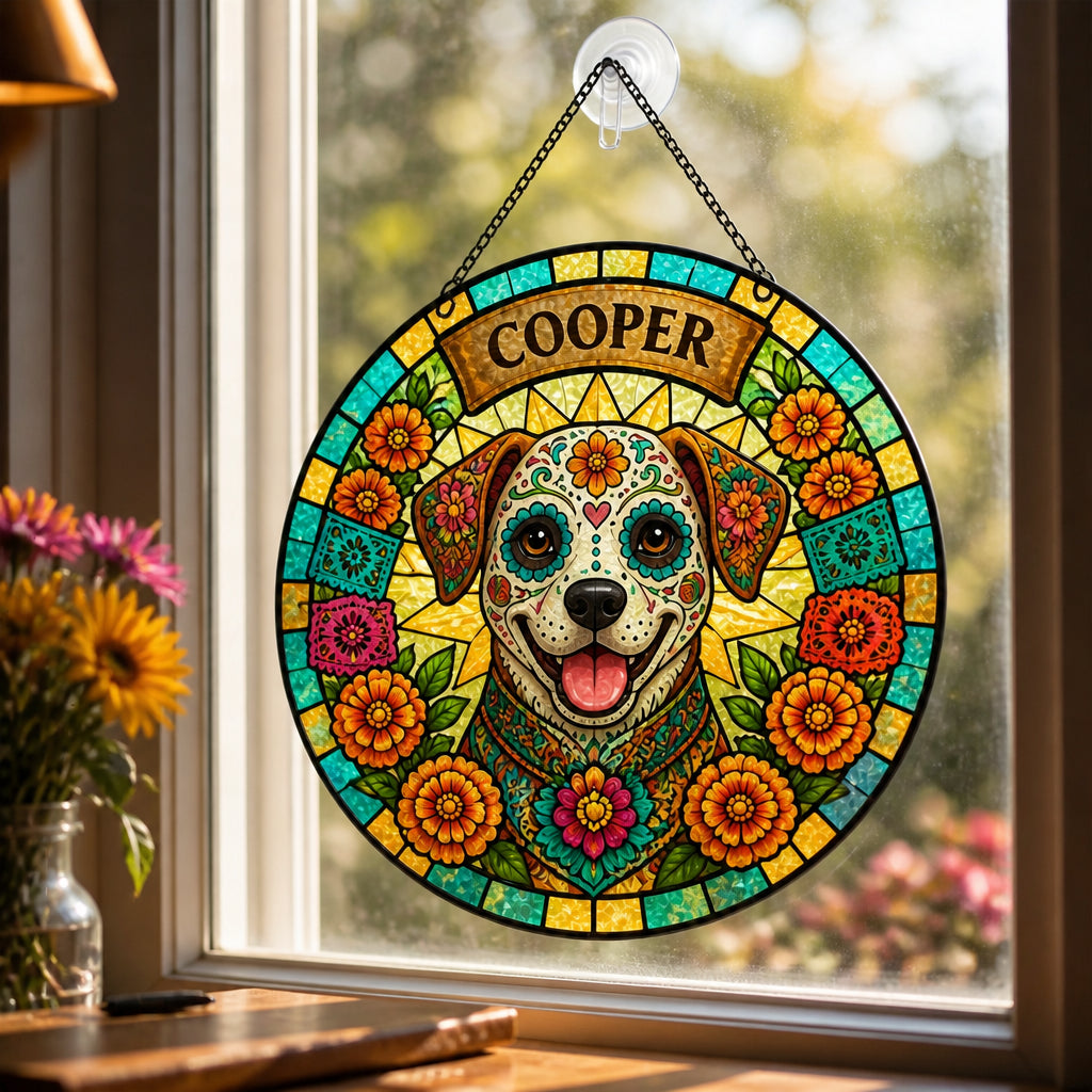Sugar Skull Pet Name Stained-Glass Suncatcher - Personalized Suncatcher Stained Glass e1397edc-8a4c-4582-8924-0b93b69dcc13.jpg
