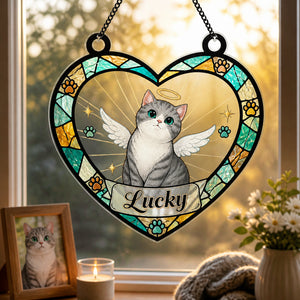 Heart Stained-Glass Cat Memorial Suncatcher – Custom Pet Name - Personalized Suncatcher Stained Glass e15de47f-d40d-409c-b890-8c1ccb2a545b.jpg