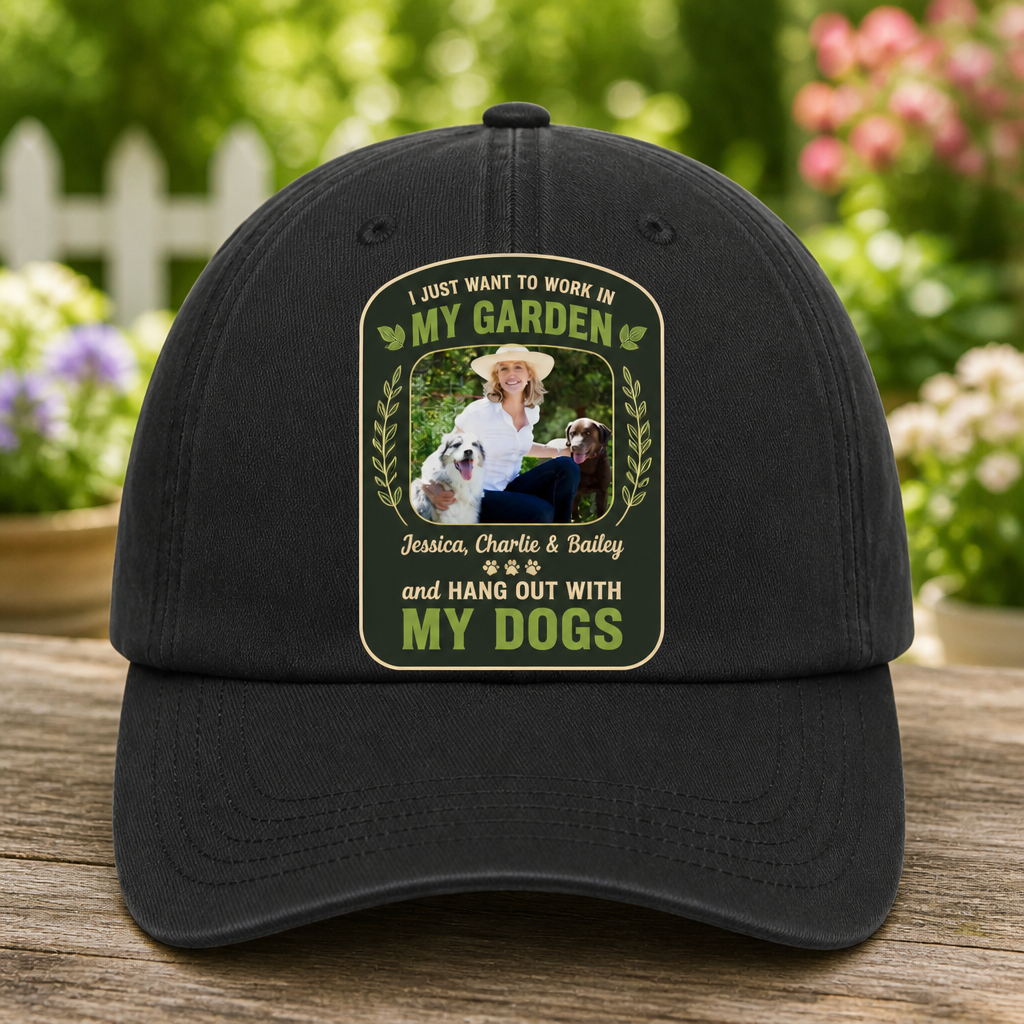 Garden + Dogs Photo Cap – Custom Photo & Names - Personalized Printed Cap e170b493-c646-4aa4-8b39-1c5fb434b212.png