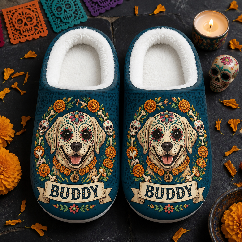 Custom Calavera Dog Fleece Slippers – Pet Name - Personalized Fleece Slipper e19f852b-7d46-4d3b-ac71-ded917511158.png